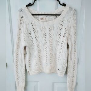 Hollister White Cable Pointelle Sweater Medium
